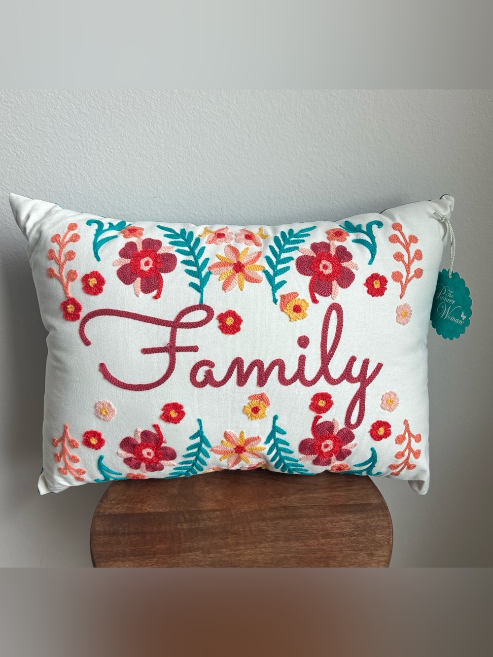VHTF Rare New Pioneer Woman Floral Embroidered Family Throw Pillow